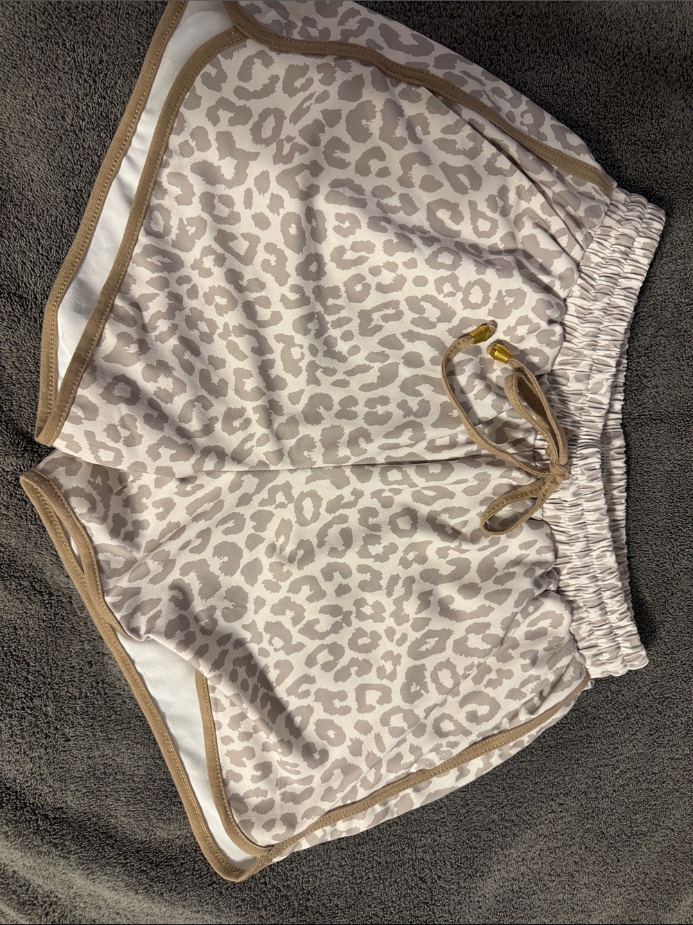 Light Taupe Leopard Print Lounge Shorts with Gold Accents